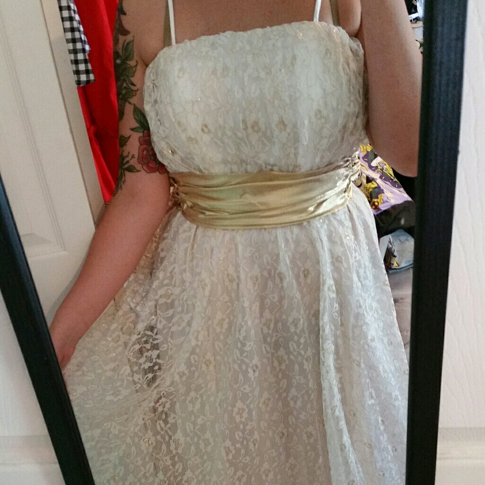 Vintage white and gold lace dress